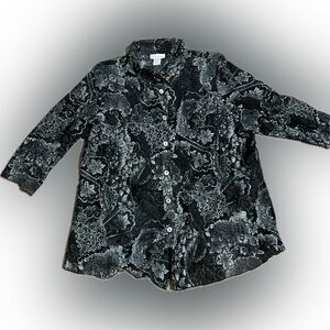💥Women’s Floral Black White Blouse Button Front Collar Long Sleeve Shirt 18 20